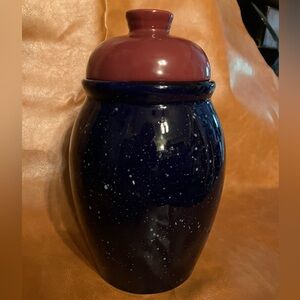 Vintage Blue And Red Speckled Cookie Jar / Canister 10"